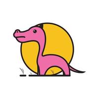 karikatur niedlicher brontosaurus mit sonnenuntergang logo design vektorgrafik symbol symbol zeichen illustration kreative idee vektor