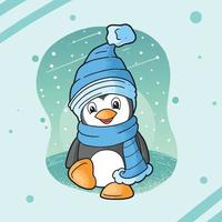 kleiner Pinguin im kalten Winterkonzept vektor