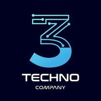 Nummer drei Technologie-Vektor-Logo-Vorlage. dieses design verwendet blaues und punktsymbol. für Texte geeignet. vektor