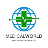 medizinische Welt-Vektor-Logo-Vorlage. dieses Design verwendet Kreuzgesundheitssymbol. geeignet für die globale Pflege. vektor