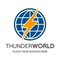 thunder världen vektor logotyp mall. denna design använder jordklotsymbolen. lämplig för energi eller teknik.