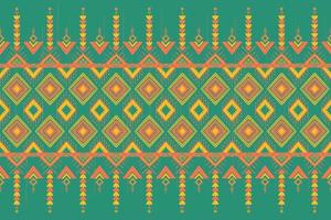 gul orange på grönt. geometriskt etniskt orientaliskt mönster traditionell design för bakgrund, matta, tapeter, kläder, omslag, batik, tyg, vektorillustrationbroderistil vektor