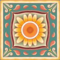 Sonnenblume auf grünem Schal. geometrisches ethnisches orientalisches Muster traditionelles Design für Hintergrund, Teppich, Tapete, Kleidung, Verpackung, Batik, Stoff, Vektorillustrationsstickereiart vektor