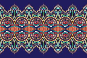rote grüne Blume auf Marineblau. geometrisches ethnisches orientalisches Muster traditionelles Design für Hintergrund, Teppich, Tapete, Kleidung, Verpackung, Batik, Stoff, Vektorillustrationsstickereiart vektor