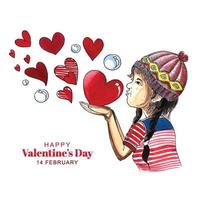 schönes süßes kleines Mädchen für Herz-Valentinstag-Kartenhintergrund vektor