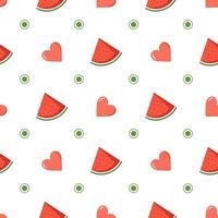 söta sömlösa mönster med vattenmelon, cirklar och hjärtan. festligt ljust tryck, alla hjärtans dag eller sommardekoration för omslagspapper, textil och design. platt vektor illustration