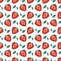 nahtloser Hintergrund mit roten Erdbeeren und Blättern. süßer Sommer- oder Frühlingsdruck. festliche Dekoration für Textilien, Geschenkpapier und Design. flache Vektorgrafik vektor