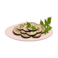 tallrik med grillad aubergine. läckra och nyttiga grönsaker till picknick eller middag. platt vektor illustration