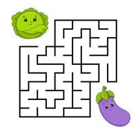 quadratisches Labyrinth. Spiel für Kinder. Puzzle für Kinder. Labyrinth Rätsel. Farbvektorillustration. isolierte vektorillustration. Zeichentrickfigur. Thema Gemüse. vektor