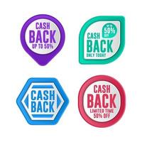 Cash-Back-Abzeichen-Label-Förderung Farbverlauf Design-Kollektion vektor