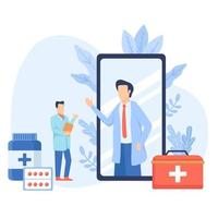 Vektor-Illustration Online-medizinisches Konzept. medizinische beratung per internet mit arzt. Online-Arzt, Telemedizin, medizinischer Online-Service für Patienten. Gesundheitsversorgung im Internet. Vektor-Illustration vektor