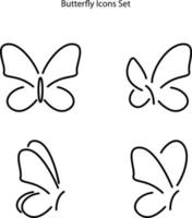 Schmetterlingsikonen stellten lokalisiert auf weißem Hintergrund ein. Schmetterlingssymbol dünne Linie Umriss lineares Schmetterlingssymbol für Logo, Web, App, ui. Schmetterlingssymbol einfaches Zeichen. vektor
