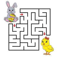 quadratisches Labyrinth. Spiel für Kinder. Puzzle für Kinder. Labyrinth Rätsel. Farbvektorillustration. isolierte vektorillustration. Zeichentrickfigur. Thema Ostern. vektor