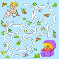rolig labyrint för barn. pussel för barn. tecknad figur. labyrint gåta. färg vektor illustration. hitta rätt väg. alla hjärtans dag
