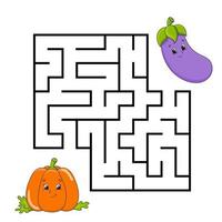 quadratisches Labyrinth. Spiel für Kinder. Puzzle für Kinder. Labyrinth Rätsel. Farbvektorillustration. isolierte vektorillustration. Zeichentrickfigur. Thema Gemüse. vektor