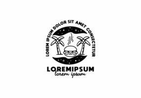 burger und kokosnussbaumlinie kunstillustration mit lorem ipsum text vektor