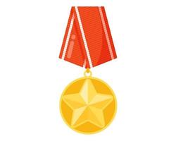 Goldene Militärstar-Gedenkmedaille oder Orden für Verdienste, Siege oder Champions mit rotem Band. vektor