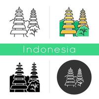 pura tanah lot tempel i bali ikon. indonesiska turistmål och religiösa platser. hinduistiskt tempel med grästak. linjära, svarta, krita och färgstilar. isolerade vektorillustrationer vektor