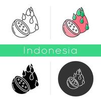 Drachenfrucht-Symbol. Pitaya-Stück. Erkunden lokaler Spezialitäten. indonesische Frucht mit einzigartigem Geschmack. exotische tropische Pflanze. lineare, schwarze, Kreide- und Farbstile. isolierte vektorillustration vektor