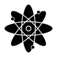 Molekül-Atom-Glyphe-Symbol. Kernenergie. Atomkern mit Elektronenbahnen. Wissenschaftssymbol. Quantenphysik. organische Chemie. Silhouettensymbol. negativer Raum. vektor isolierte illustration