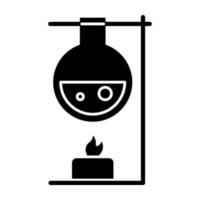 Heizlaborflasche mit Kerzensymbol. Laborexperiment. Wechselwirkung mit Chemikalien. Forschung in der organischen Chemie. Silhouettensymbol. negativer Raum. vektor isolierte illustration