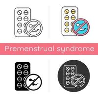 preventivmedel ikon. kvinnliga p-piller. undvikande av oplanerad graviditet. predmenstruellt syndrom hjälp. hormonell medicin. platt design, linjär och färgstilar. isolerade vektorillustrationer vektor