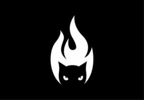 schwarz-weißer Katzenkopf mit Flamme vektor
