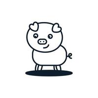 gris eller smågrisar eller piggy line leende söt tecknad logotyp ikon vektorillustration vektor