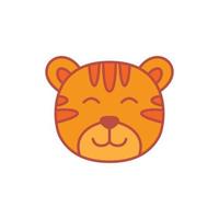 tiger eller unge eller stor katt lyckligt ansikte huvud söt tecknad logotyp ikon vektorillustration vektor