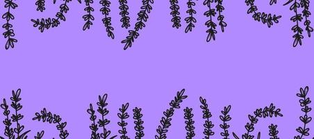 schöner Hintergrund mit handgezeichneten Lavendelblüten, Heilkräutern. um ein Banner, Poster, Postkarten zu erstellen. Vektor-Illustration lila Hintergrund. das Konzept der französischen Provence, ein botanischer Trend. vektor