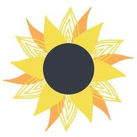 gelbe sommerblume, sonnige blume, sonnenblumensilhouette im flachen stil, karikaturillustration, symbol auf isoliertem weißem hintergrund, vektorillustration, druck vektor