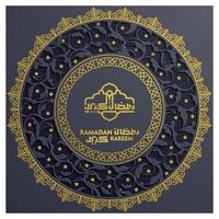 ramadan kareem grußkarte islamisches blumenmuster vektordesign mit schöner arabischer kalligraphie für hintergrund, tapete, banner, dekoration, flyer, brosur und cover vektor