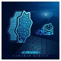 ramadan kareem grußkarte islamisches blumenmuster vektordesign mit schöner arabischer kalligraphie für hintergrund, tapete, banner, dekoration, flyer, brosur und cover vektor