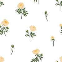 Blumenvektor nahtloses Muster mit blühenden Pfingstrosenblumen, Knospen, Blumenstrauß, Girlande, Blätter. Vintage handgezeichneter Hintergrund für Dekoration, Verpackung, Textil, Stoff. vektor