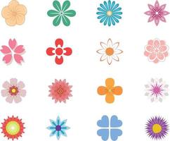 satz flache frühlingsblumenikonen in der silhouette lokalisiert auf weiß. niedliche retro-illustrationen in leuchtenden farben für aufkleber, etiketten, anhänger, scrapbooking. vektor