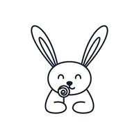 Kaninchen oder Hase mit Candy Line niedlichen Cartoon-Logo-Vektor-Illustration-Design vektor