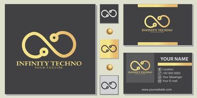 Premium-Vorlage für das Luxus-Gold-Infinity-Technologie-Logo mit elegantem Visitenkartenvektor eps 10 vektor