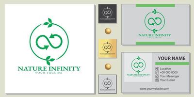 grön natur infinity logotyp premium mall med elegant visitkort vektor eps 10