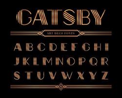 guld gatsby alfabet bokstav, art déco typsnitt stil vektor