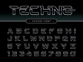 futuristische alphabetbuchstaben und zahlen, stilisierte schriftarten der zukünftigen techno-linie vektor