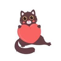 katt karaktär med hjärta. alla hjärtans dag gratulationskort. kärlek, romantisk, bröllop vektor