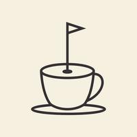 Kaffeetasse mit Flagge Golf Logo Design Vektorgrafik Symbol Symbol Zeichen Illustration kreative Idee vektor