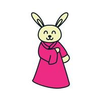 kanin eller kanin med kultur koreansk klänning söt tecknad vektor illustration design