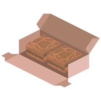 zwei Brownies in einer braunen Pappschachtel. handgezeichnete Brownies. Brownies und Verpackung. vektor