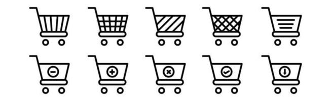Vektor voller und leerer Einkaufswagen Symbol Shop und Verkauf, Einkaufswagen-Linie-Icon-Set