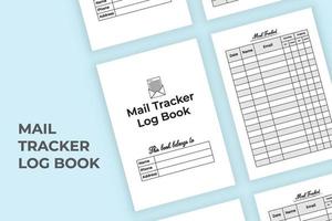 Mail-Tracker-Notizbuch. Mail-Checker-Journal-Vorlagenvektor. ein- und ausgehendes Mail-Tracker-Logbuch. mail checkliste zeitschrift innen. logbuch innen. vektor
