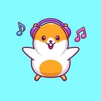 söt hamster lyssnar musik med hörlurar tecknad vektor ikonillustration. djur teknik ikon koncept isolerade premium vektor. platt tecknad stil