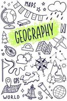 geografi symboler ikoner set. skolämnesdesign. utbildning disposition skiss i doodle stil. studie, vetenskap koncept. tillbaka till skolan bakgrund för anteckningsbok, skissbok. vektor