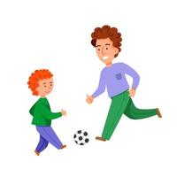 karaktärer för fars dag. far och son spelar fotboll tillsammans. vektor