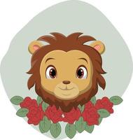 söt lejonhuvud tecknad med blommor vektor